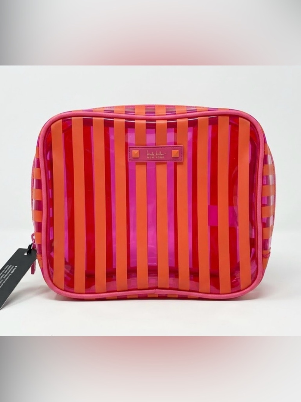 Nicole Miller Pink & Orange Striped Clear Cosmetic Pouch